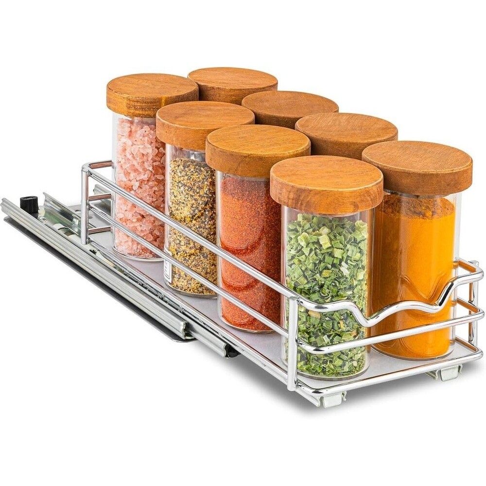 Pull Out Cabinet Organizer for Spices, Cans- Chrome (4.5 Inch - Single)
